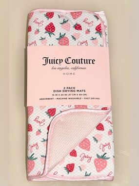 Juicy Couture Pink & Red Strawberry Print Dish Drying Mats - 2 Pack